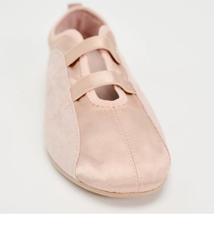 Pink Satin Elastic Double Strap Ballet Flats