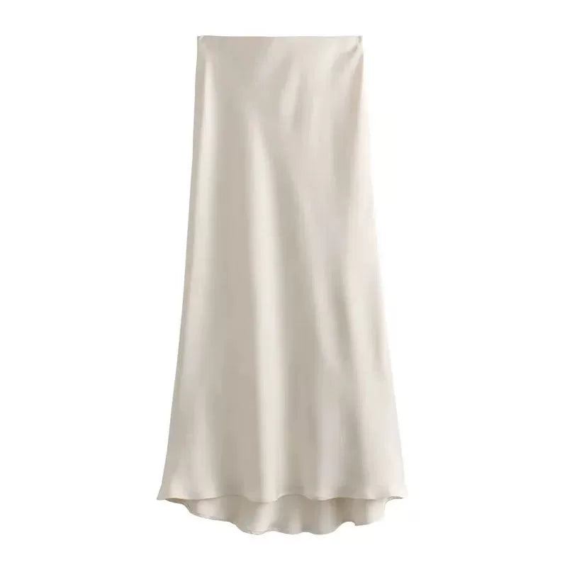 High-waisted satin silky skirt
