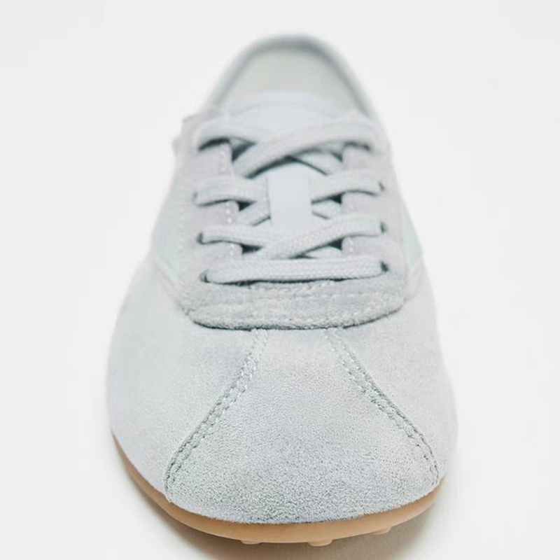 Blue Suede Patchwork Lace-up Flats