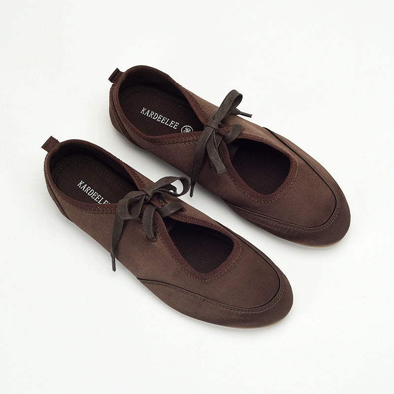 Brown Ribbon-Tie Ballet Flats