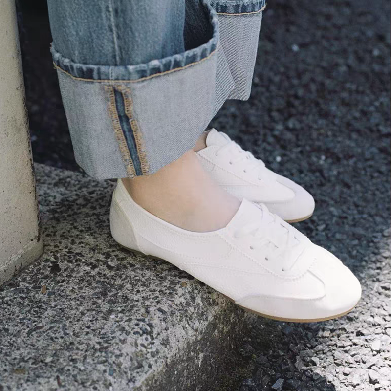 White Patchwork Flat Derby Shoes