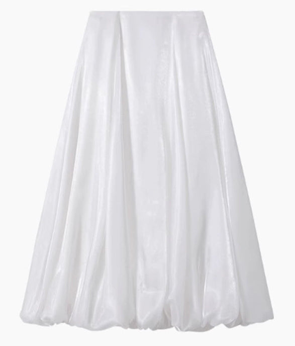 Balletcore Flowing Bud Skirt – High Waist Lantern Hem Midi