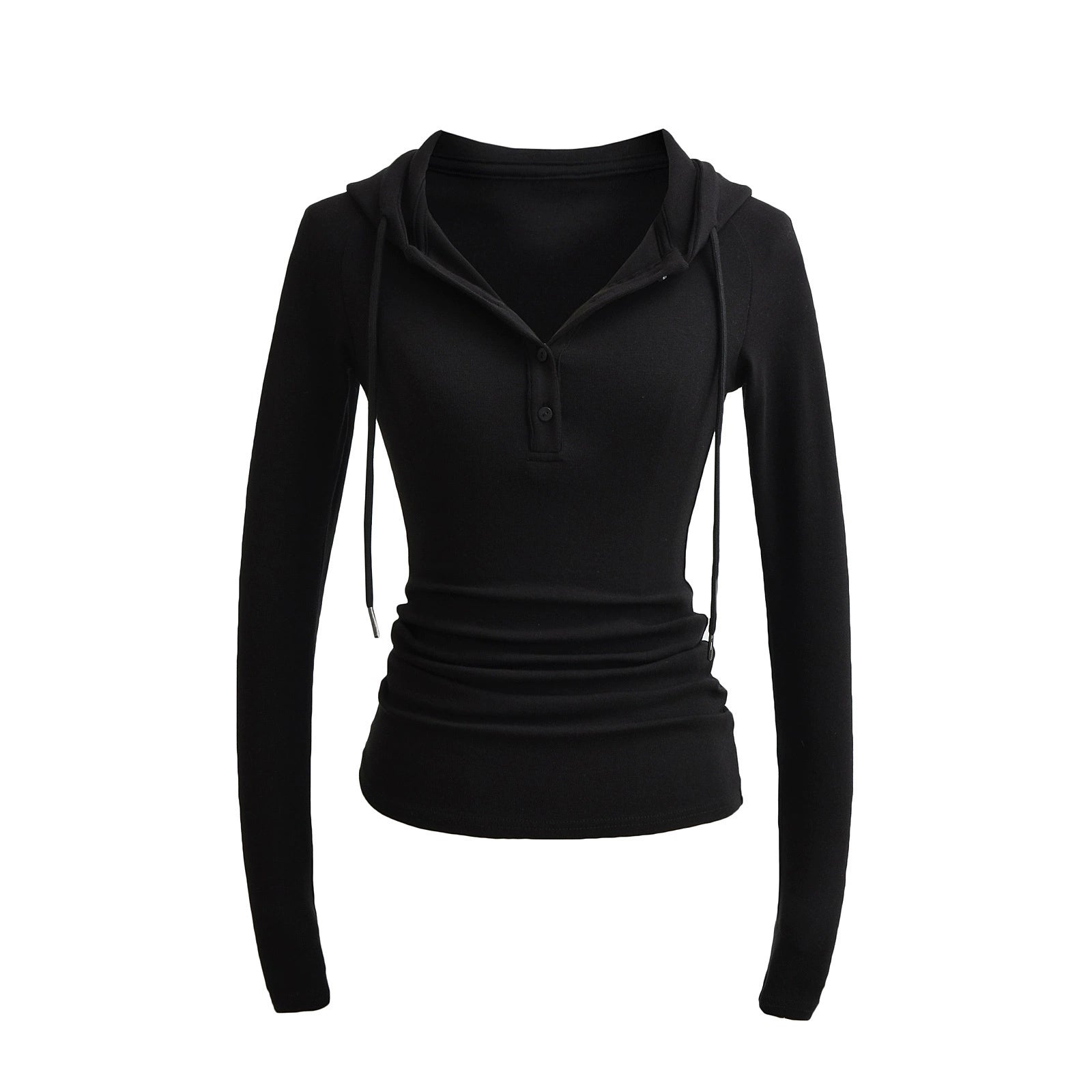 Slim-Fit Hooded Henley Knit Top