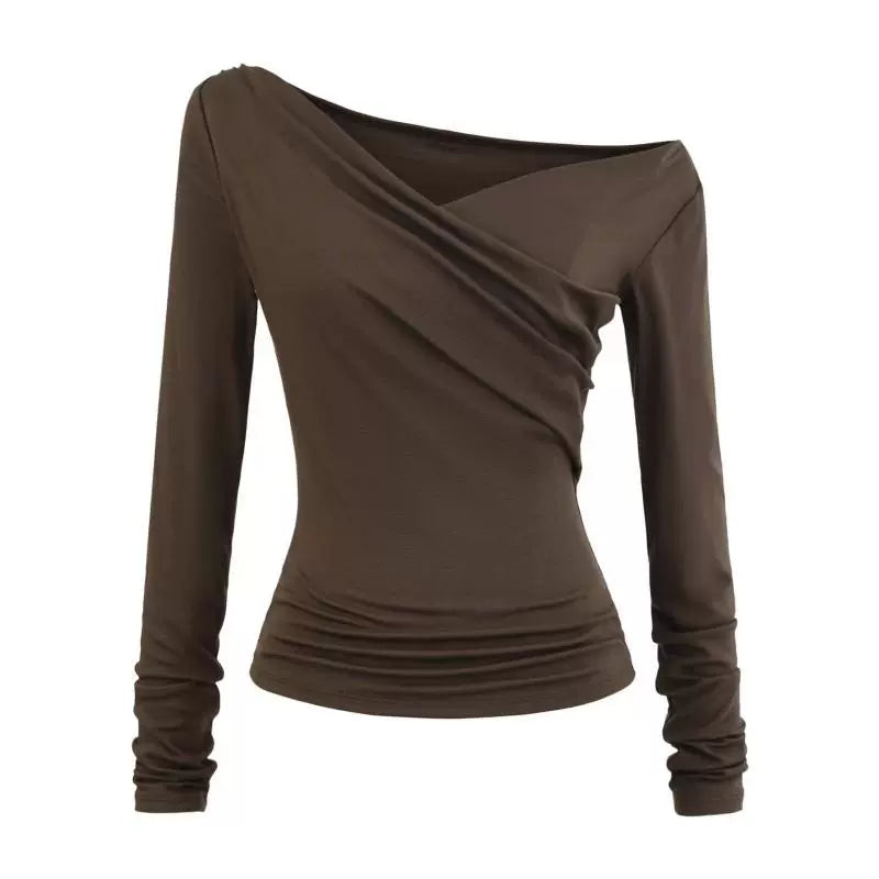 Shirred Off-Shoulder Long Sleeve T-Shirt