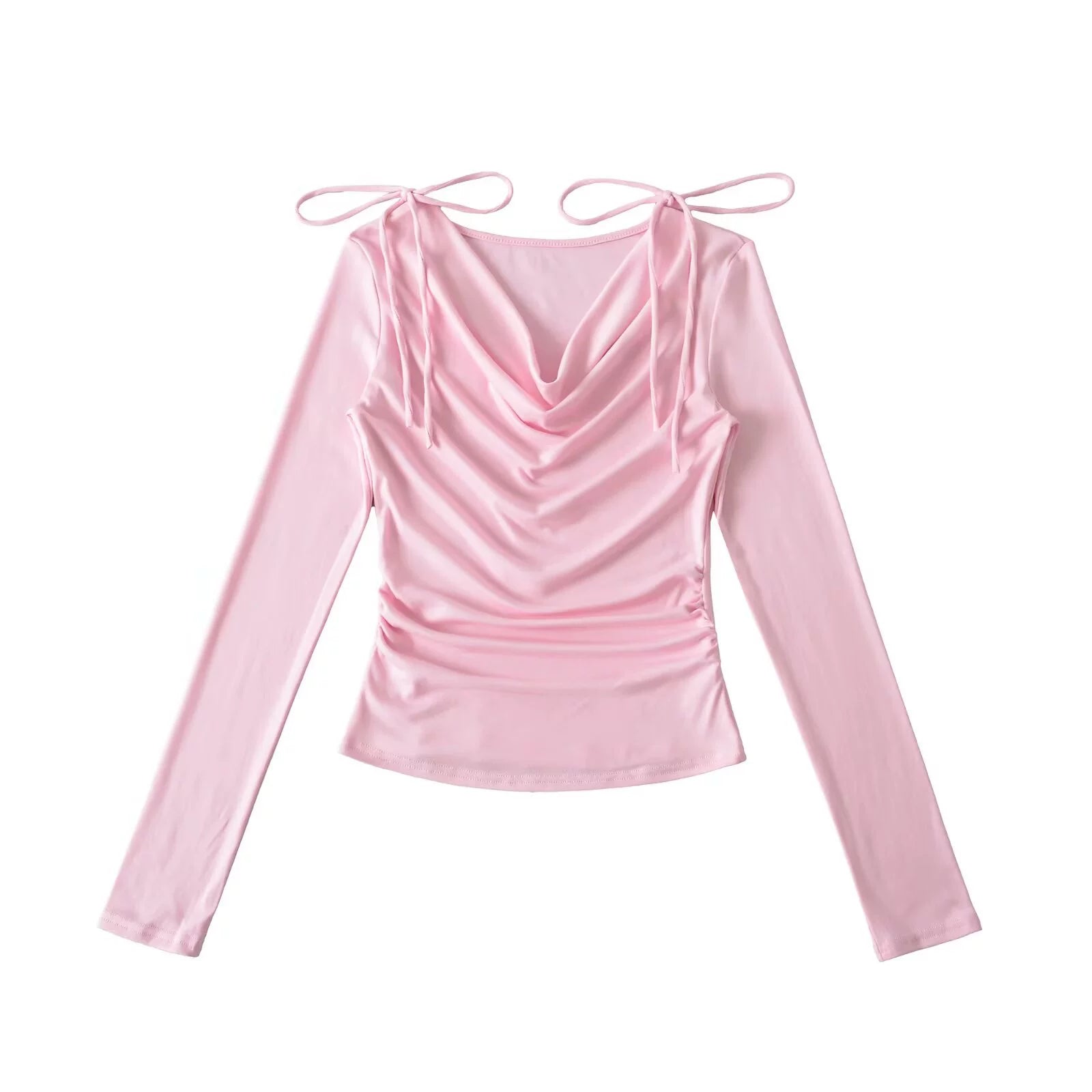 Off-Shoulder Draped Ribbon Long Sleeve Top