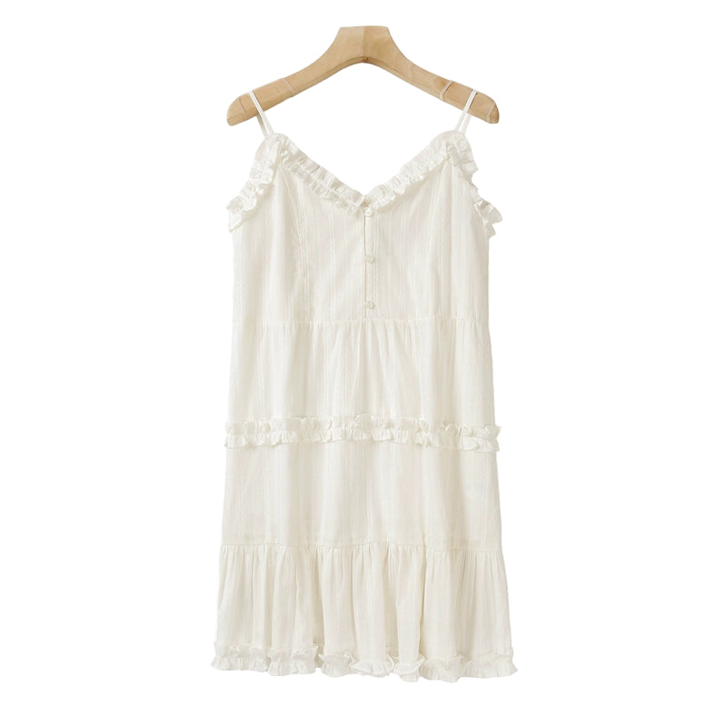 White Ruffle-Trim Slip Dress