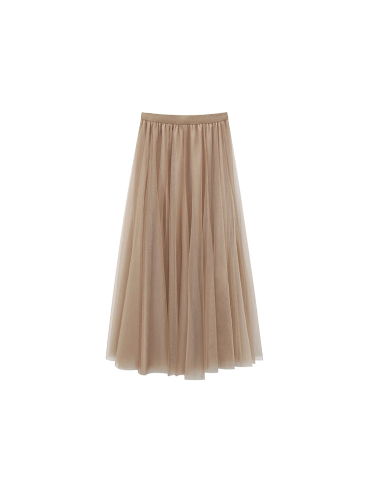 Balletcore High Waist Tulle Pleated Midi Skirt