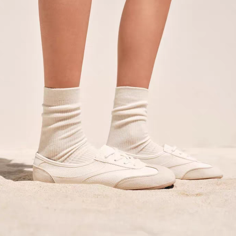White Patchwork Flat Derby Shoes