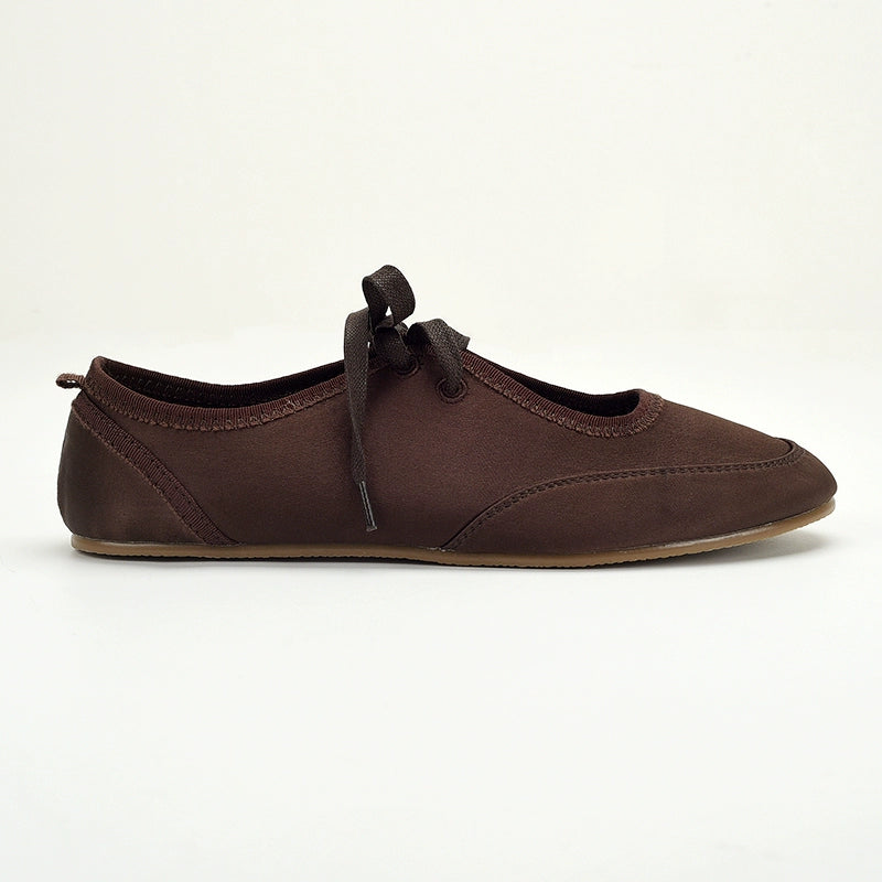 Brown Ribbon-Tie Ballet Flats