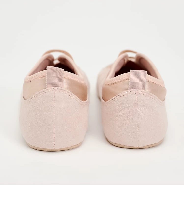 Pink Satin Elastic Double Strap Ballet Flats