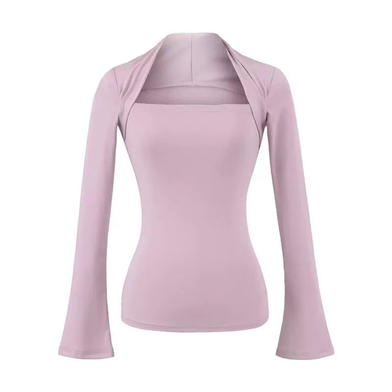 Tencel Square Neck Layered Long Sleeve Top