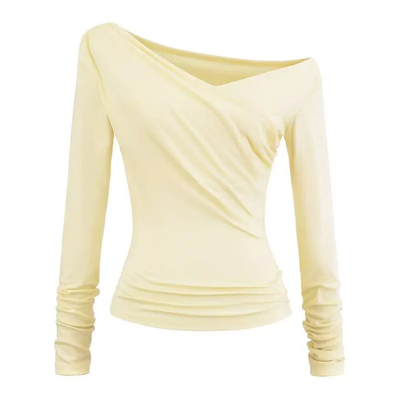 Shirred Off-Shoulder Long Sleeve T-Shirt