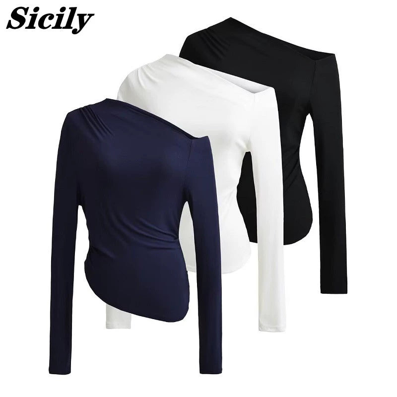 One-Shoulder Asymmetrical Long Sleeve Top