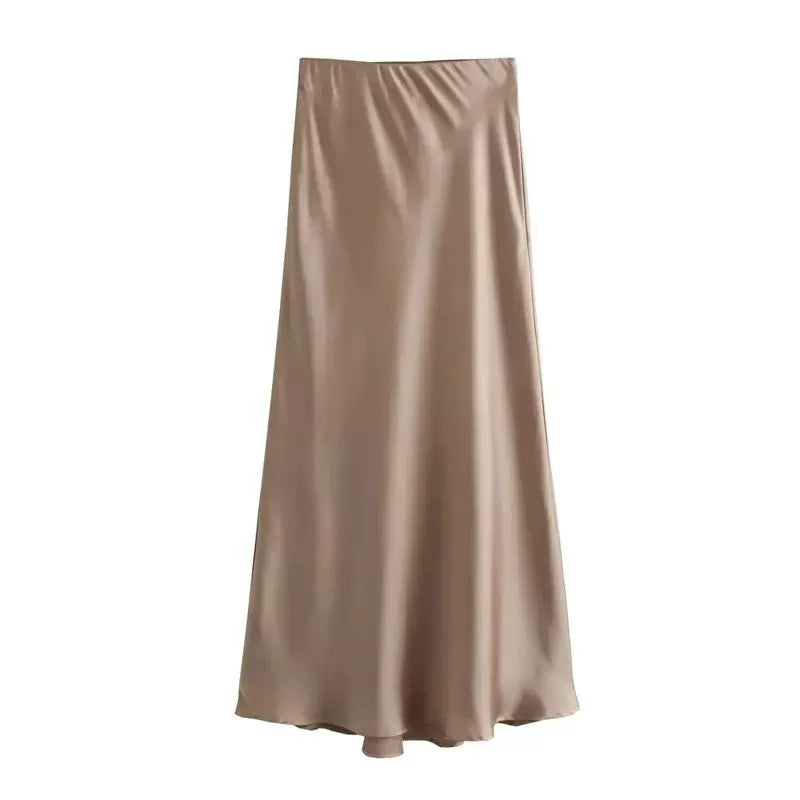 High-waisted satin silky skirt
