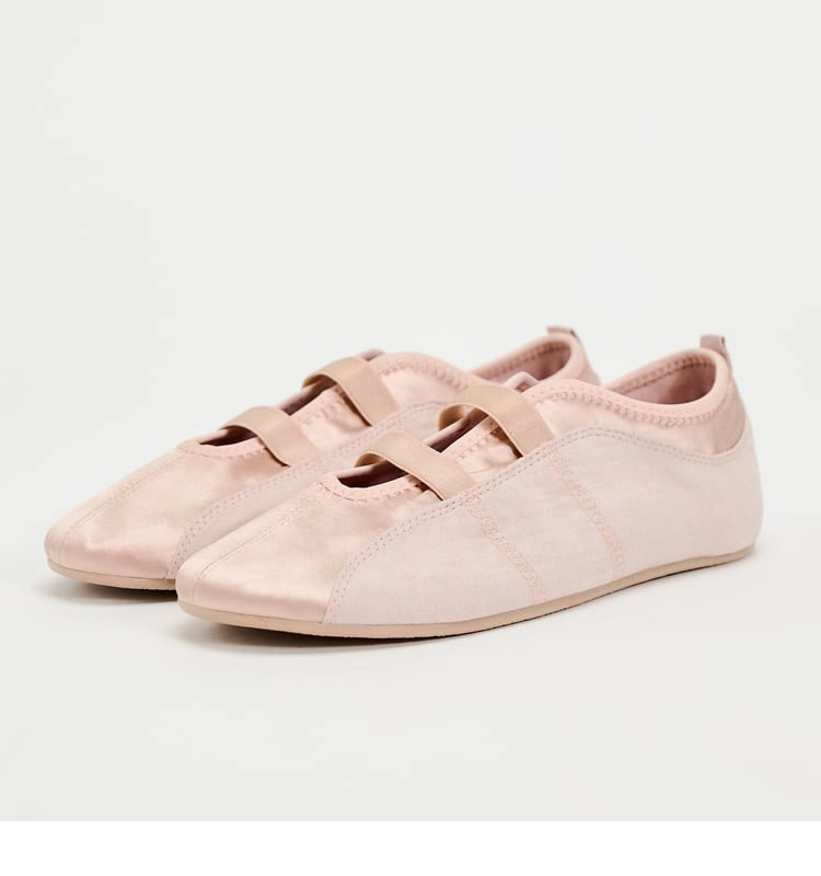 Pink Satin Elastic Double Strap Ballet Flats
