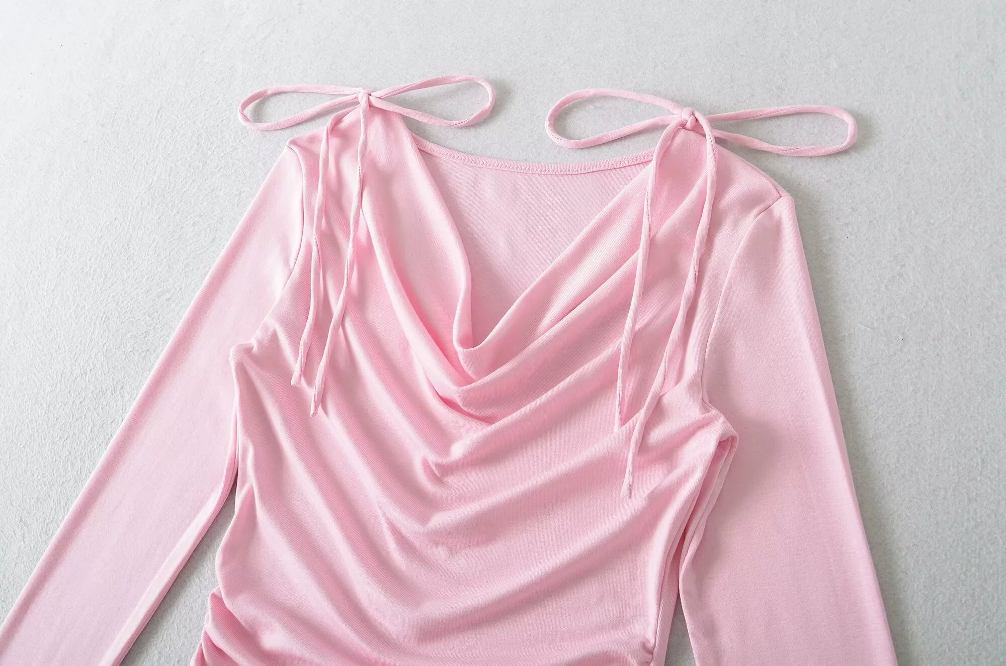 Off-Shoulder Draped Ribbon Long Sleeve Top