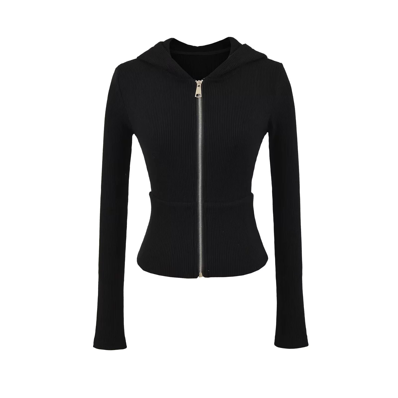 Hooded Zip-Up Ribbed Crop Jacket