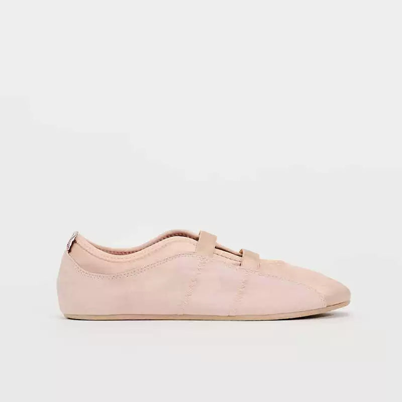 Pink Satin Elastic Double Strap Ballet Flats