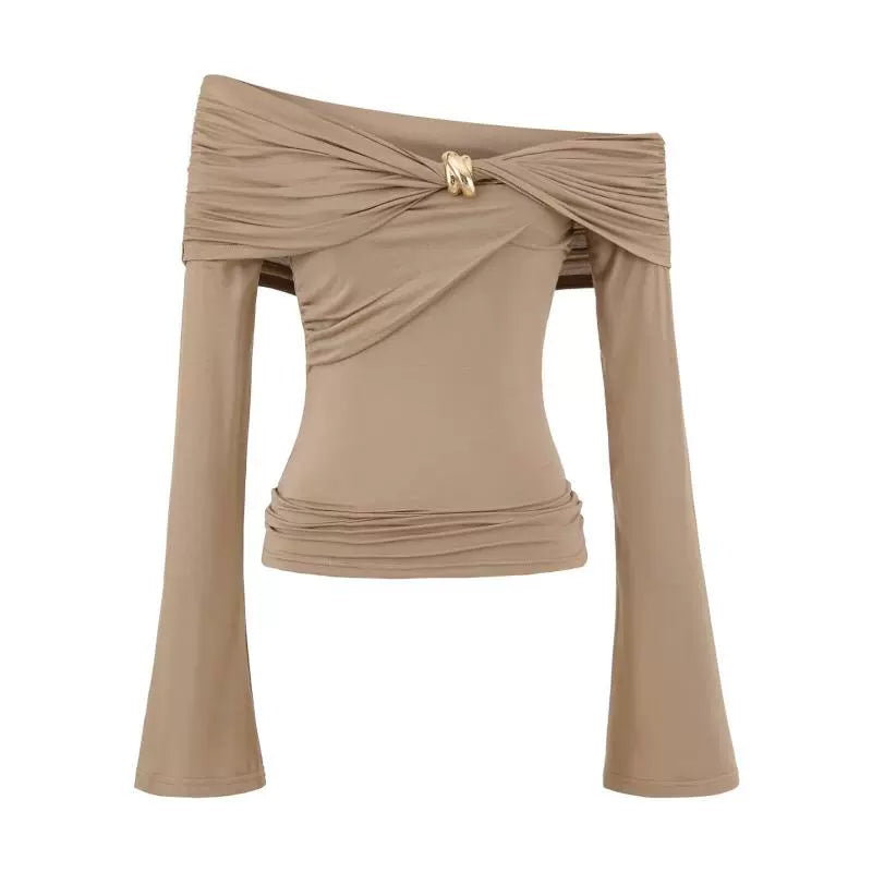 Sicily Metal Twist Off-Shoulder Long Sleeve Top