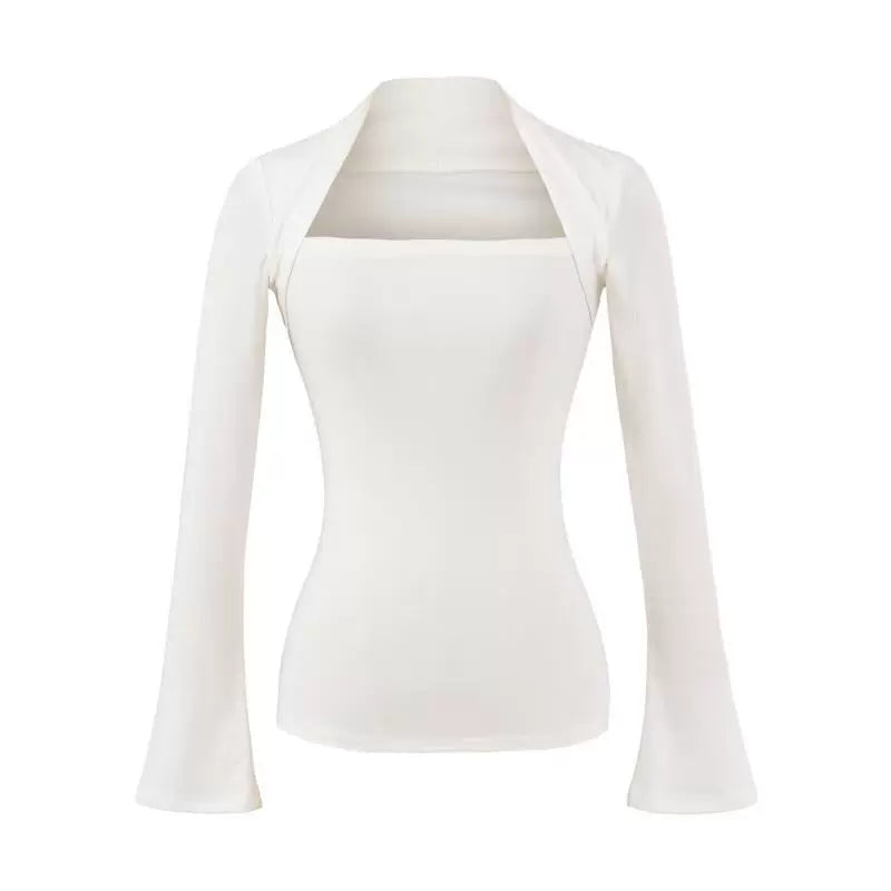 Tencel Square Neck Layered Long Sleeve Top