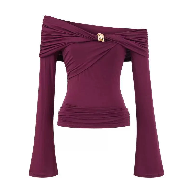 Sicily Metal Twist Off-Shoulder Long Sleeve Top