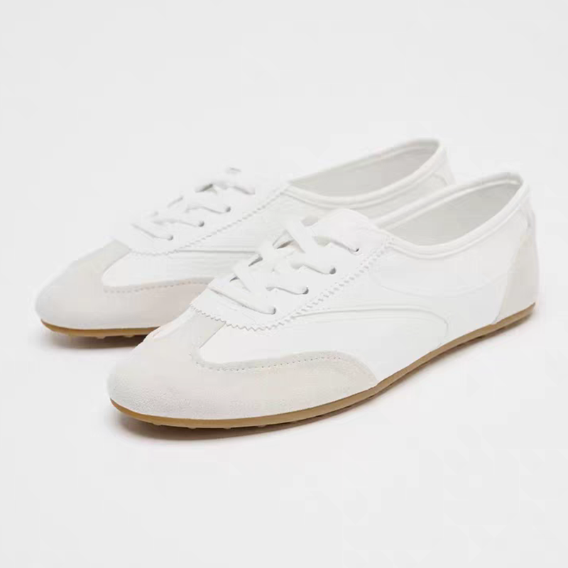White Patchwork Flat Derby Shoes