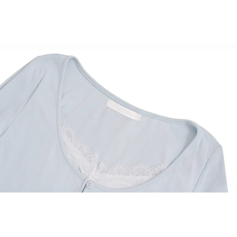 Coquette Lace-Trim U-Neck Cardigan