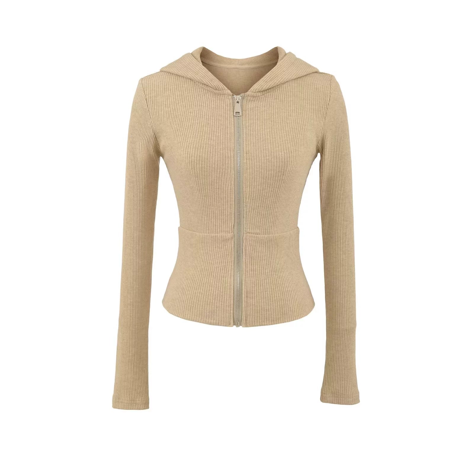 Hooded Zip-Up Ribbed Crop Jacket