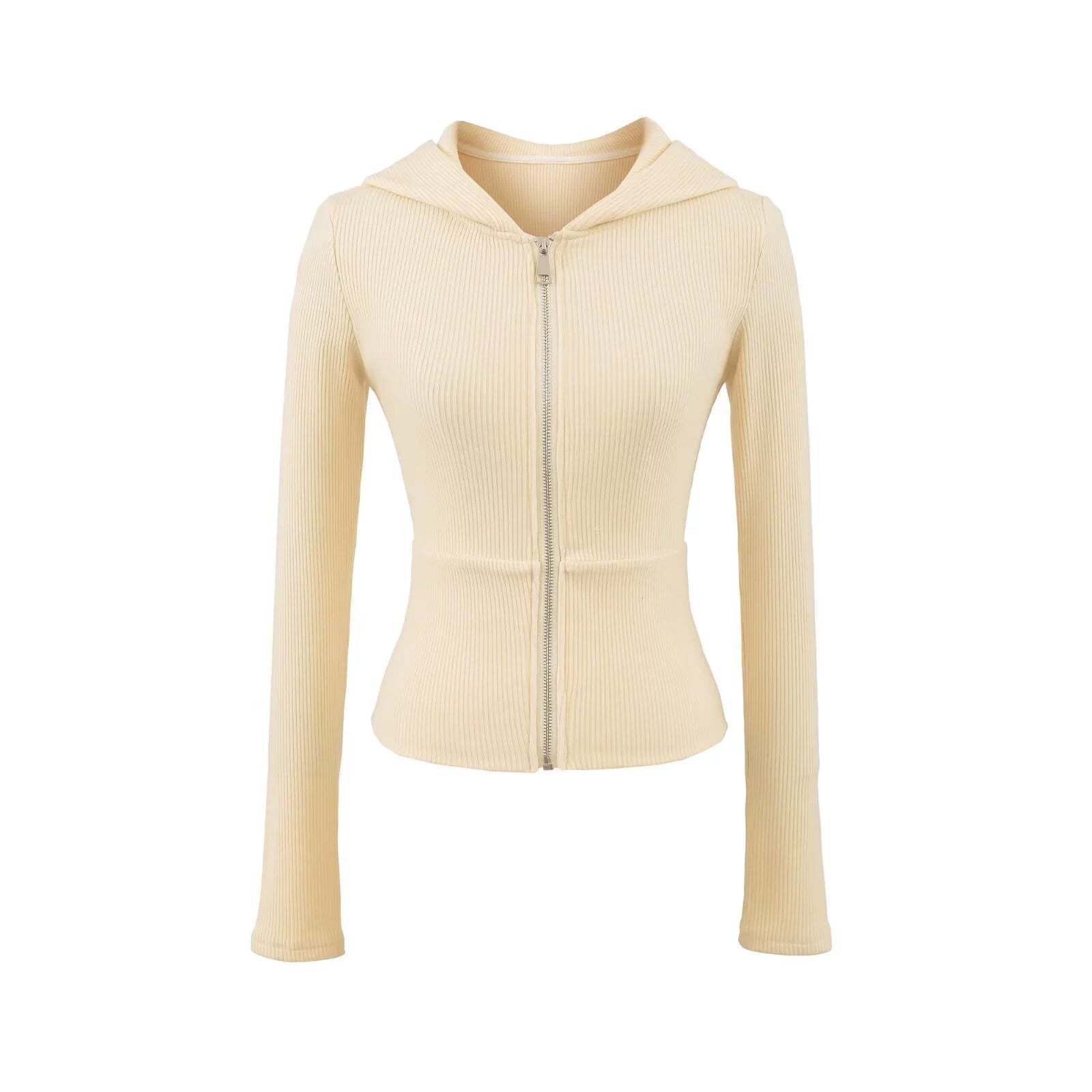 Hooded Zip-Up Ribbed Crop Jacket