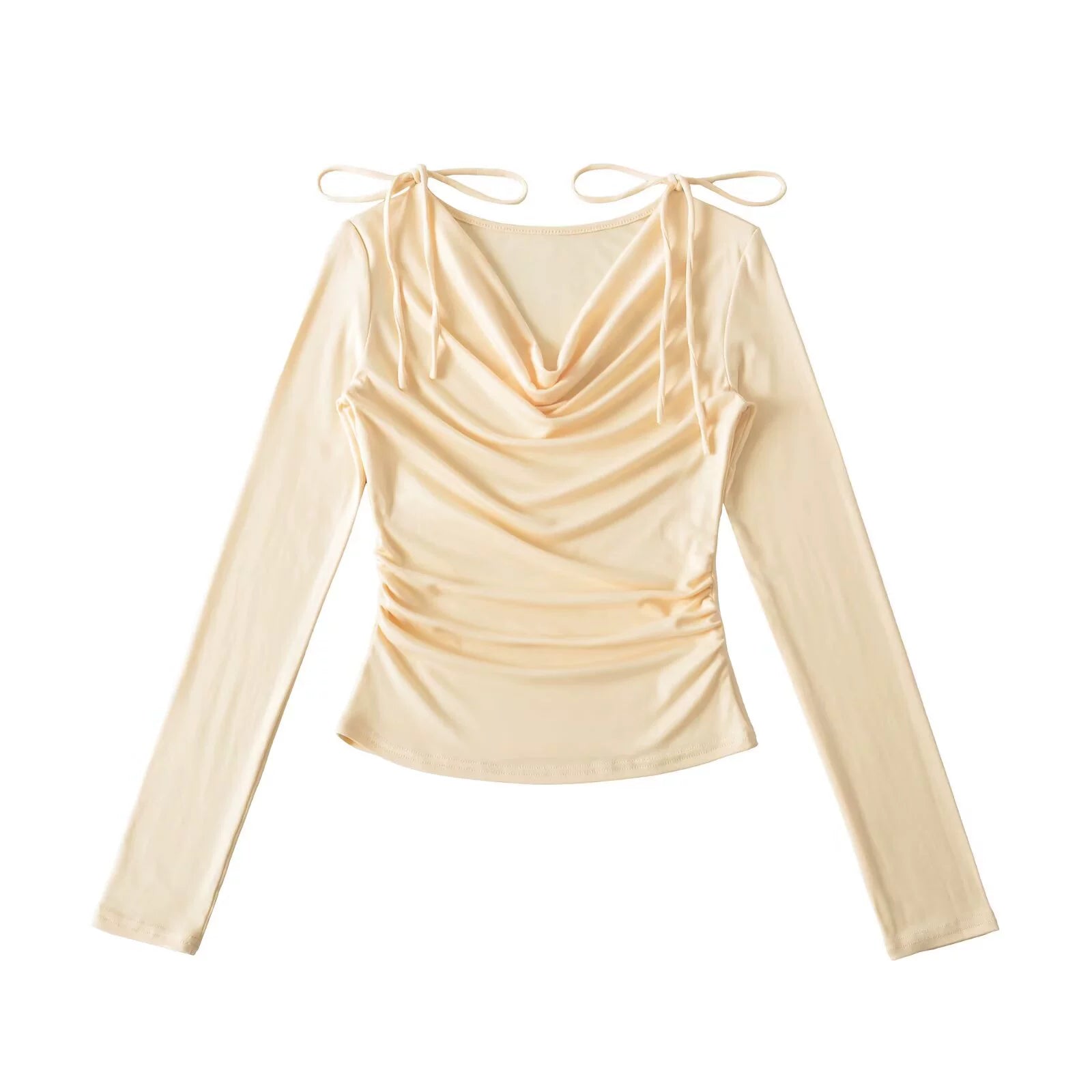 Off-Shoulder Draped Ribbon Long Sleeve Top