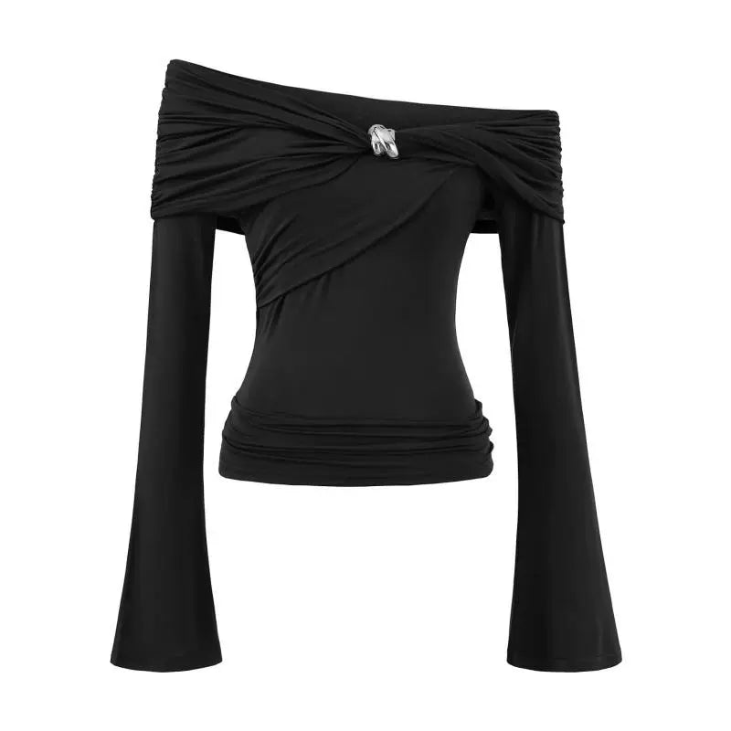 Sicily Metal Twist Off-Shoulder Long Sleeve Top