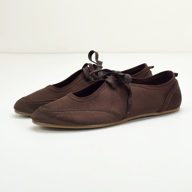 Brown Ribbon-Tie Ballet Flats