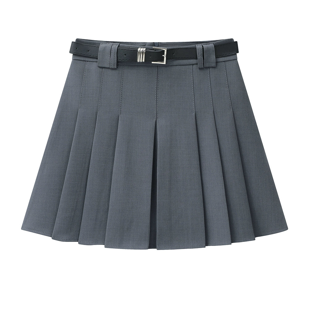 High Waist Pleated Skirt with Belt