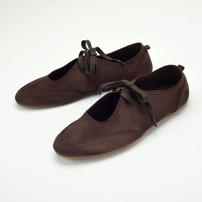 Brown Ribbon-Tie Ballet Flats
