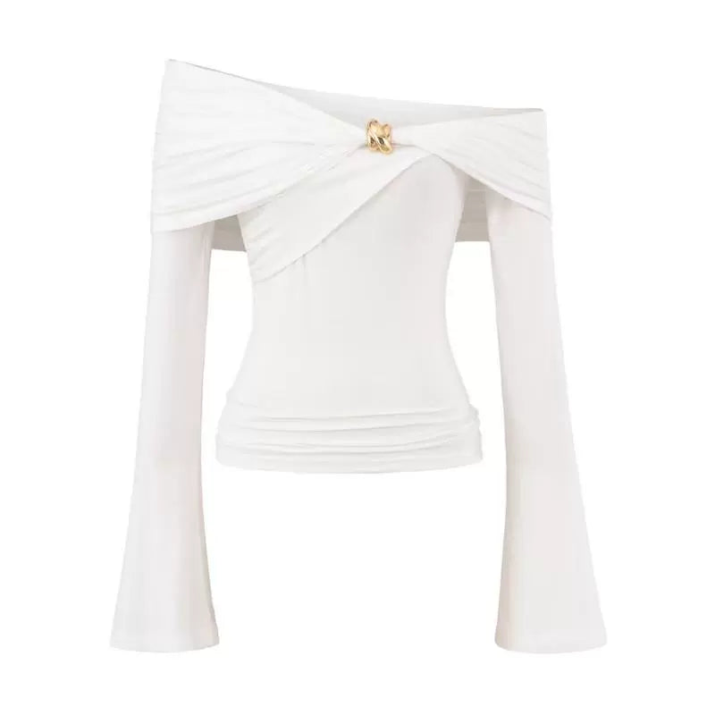 Sicily Metal Twist Off-Shoulder Long Sleeve Top