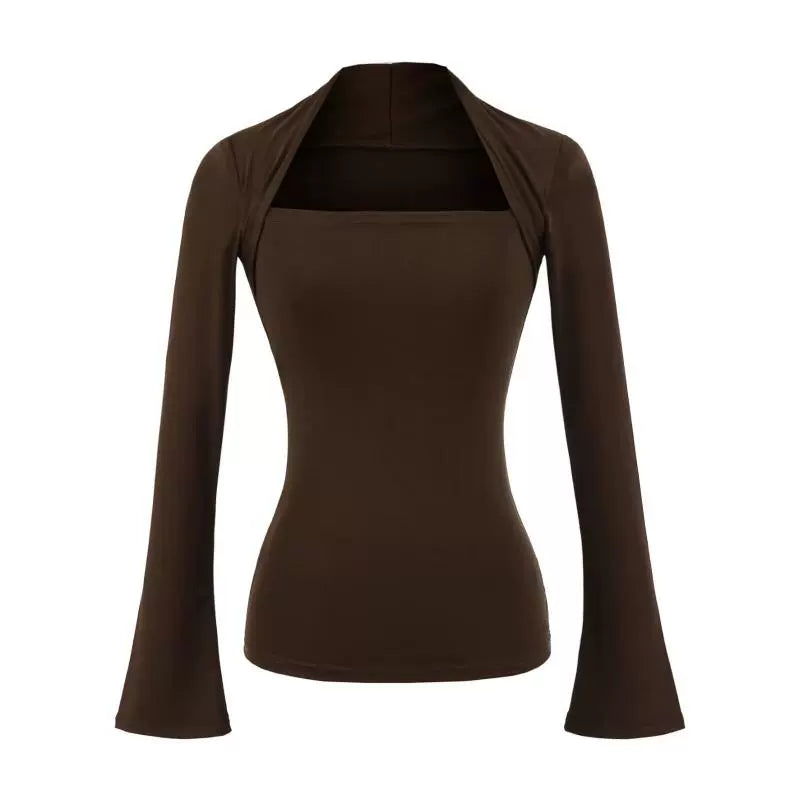 Tencel Square Neck Layered Long Sleeve Top