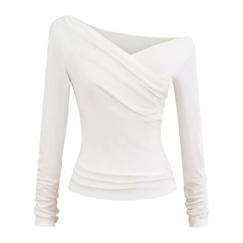 Shirred Off-Shoulder Long Sleeve T-Shirt