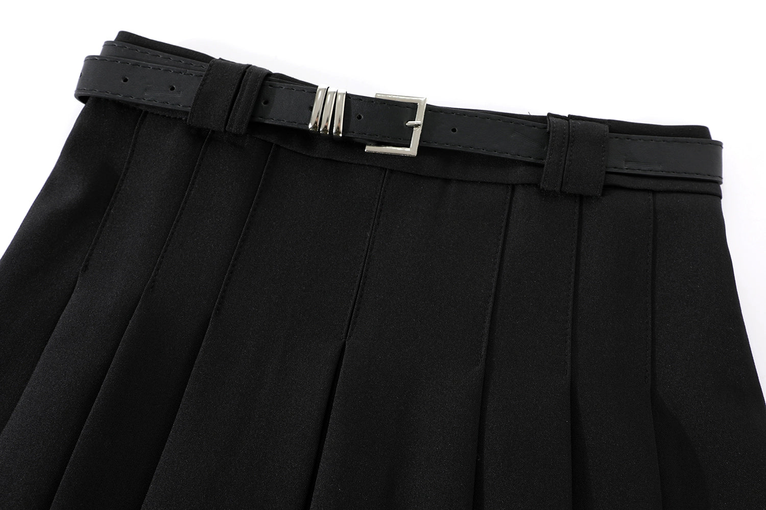 High Waist Pleated Skirt with Belt