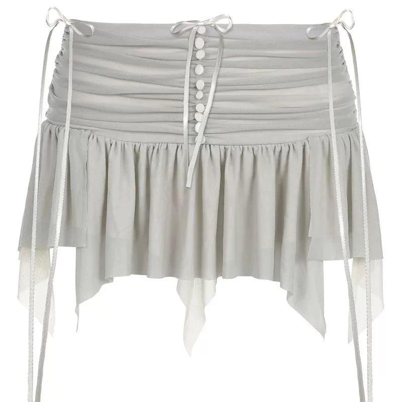 Balletcore Skirt with Ribbon &amp; Ruched Waist