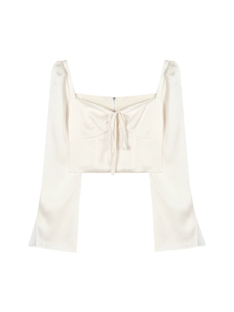 French Vintage Satin Square Neck Crop Top