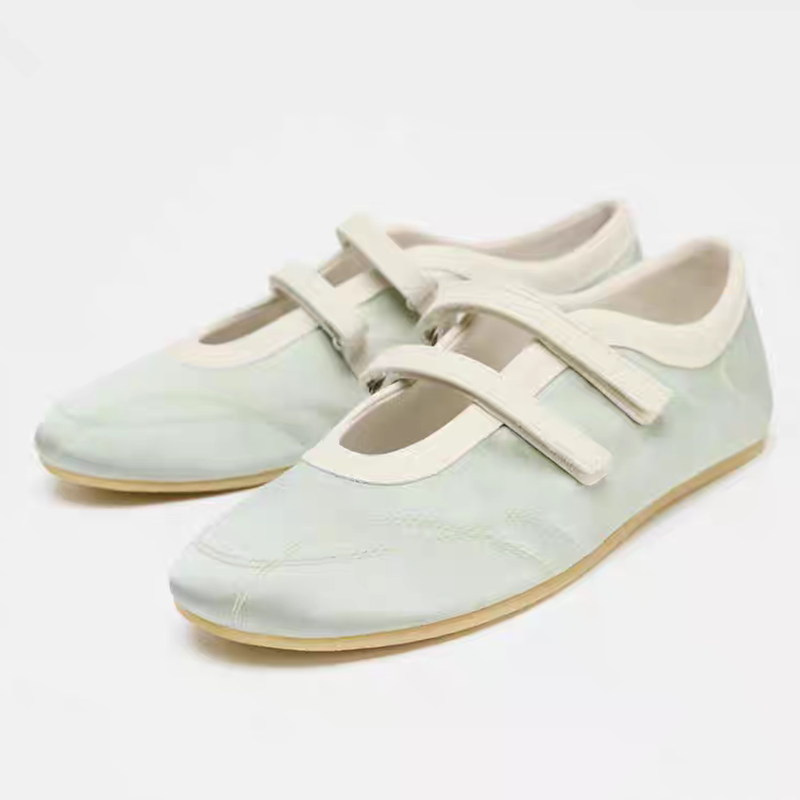 Mint Green Satin Patchwork Ballet Flats