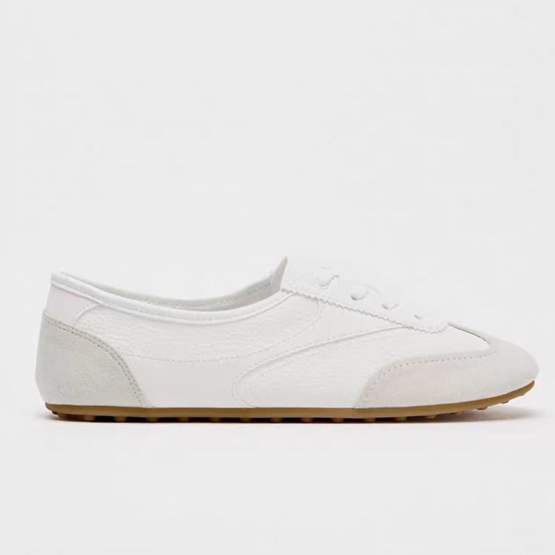 White Patchwork Flat Derby Shoes