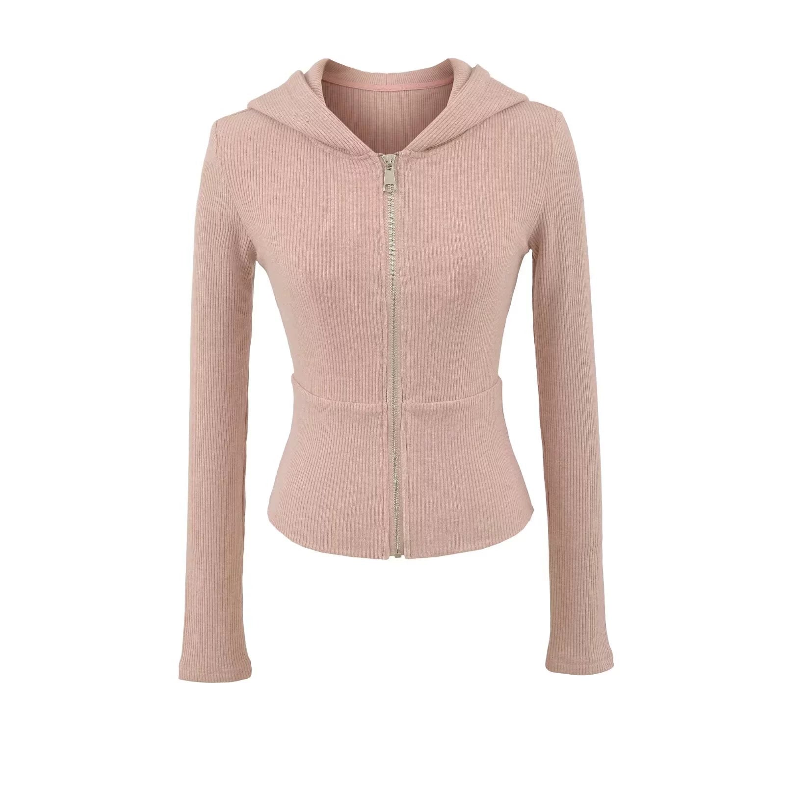 Hooded Zip-Up Ribbed Crop Jacket