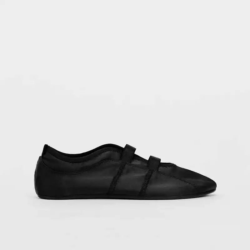 Pink Satin Elastic Double Strap Ballet Flats