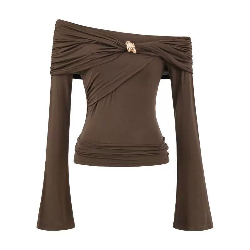 Sicily Metal Twist Off-Shoulder Long Sleeve Top