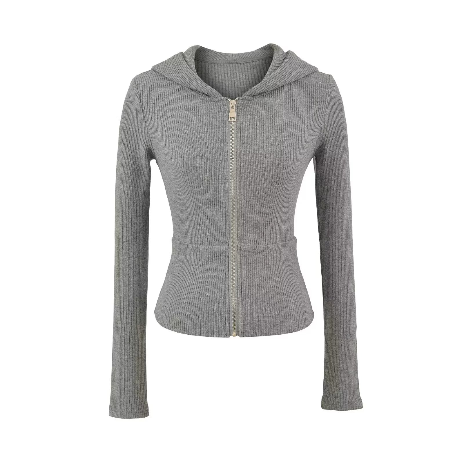 Hooded Zip-Up Ribbed Crop Jacket