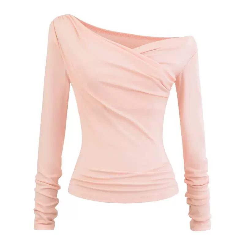 Shirred Off-Shoulder Long Sleeve T-Shirt
