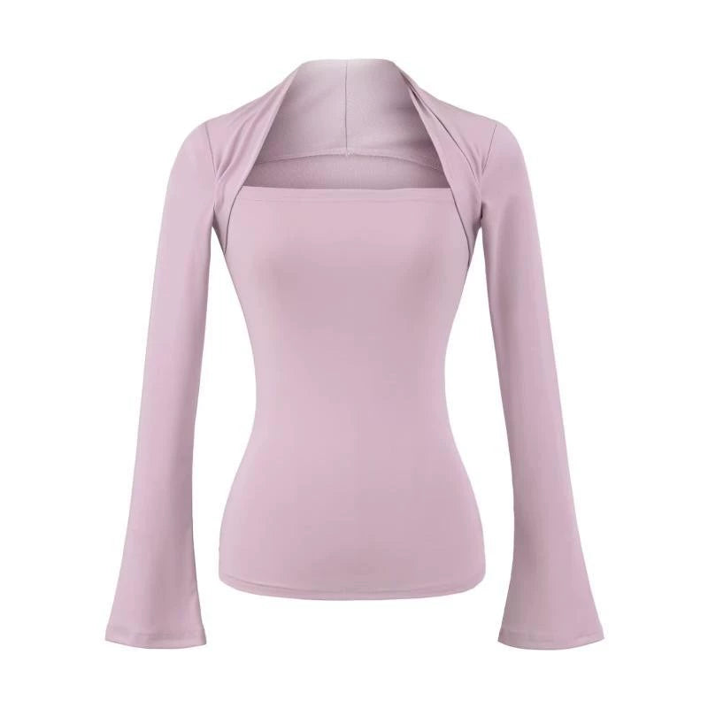 Tencel Square Neck Layered Long Sleeve Top