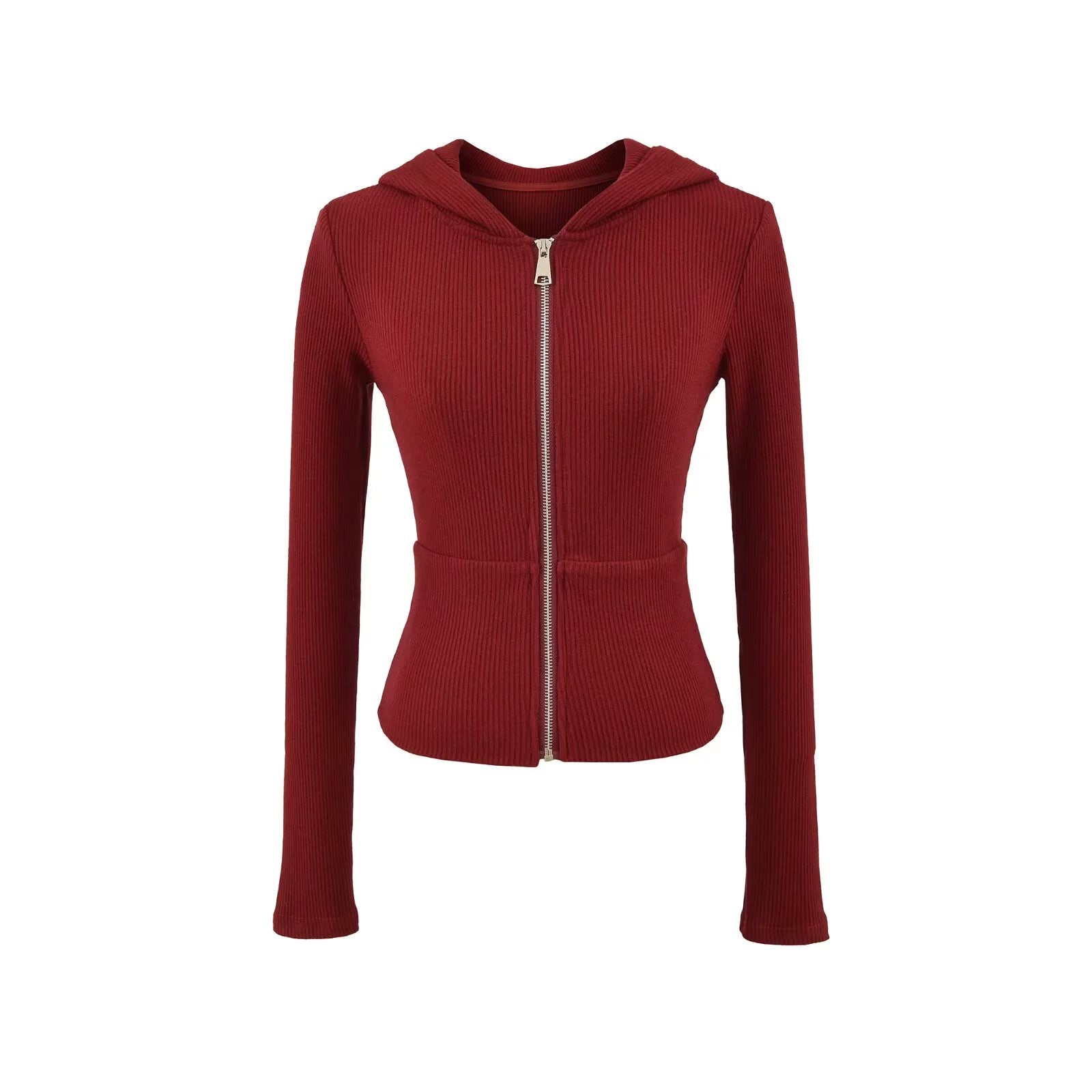 Hooded Zip-Up Ribbed Crop Jacket