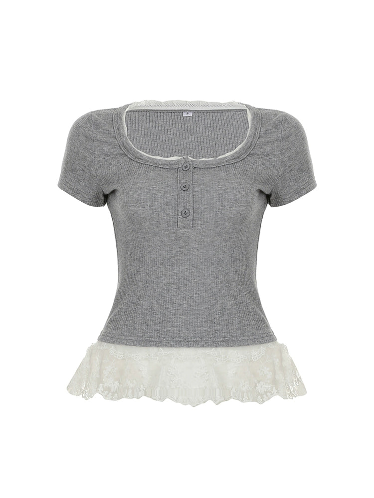 Lace-Trim Short Sleeve Top